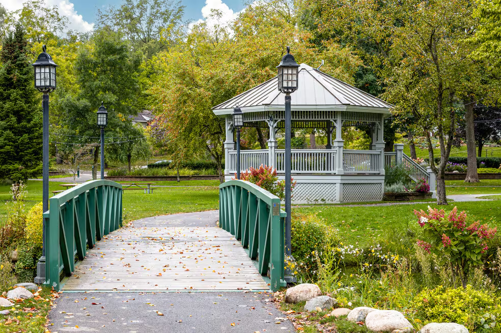 Clarkston Michigan park gazebo surrounded by trees, representing the local community served by America's Vein Doctors